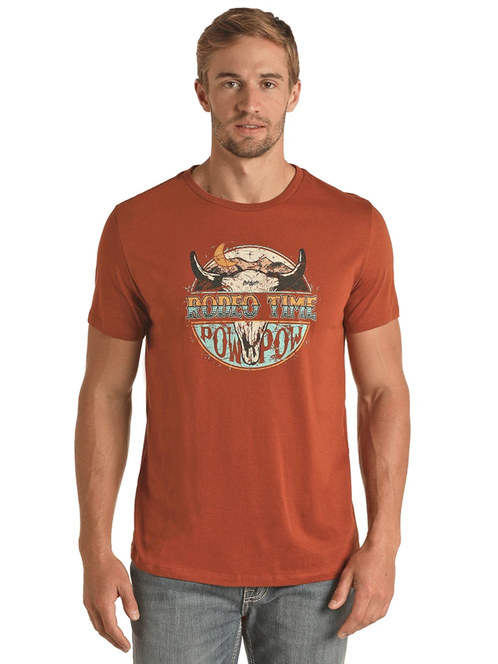 Rock & Roll Denim P9-3365 Mens Dale Brisby Rodeo Time Tee Shirt Rust