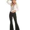 Rock & Roll Denim RRWD7PR0FM Womens Bargain Texture Bell Bottom Black