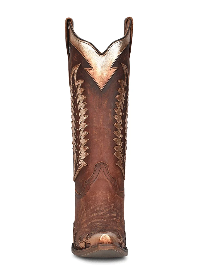 Circle G L2042 Ladies Overlay Embroidery And Studs Boots Cognac - Image 2