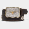 Vintage Bison VB-8101 Mens Texas Leather Belt Dark Brown