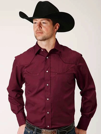 Roper 01-001-0017-0107 Mens Long Sleeve Western Style Shirt Wine