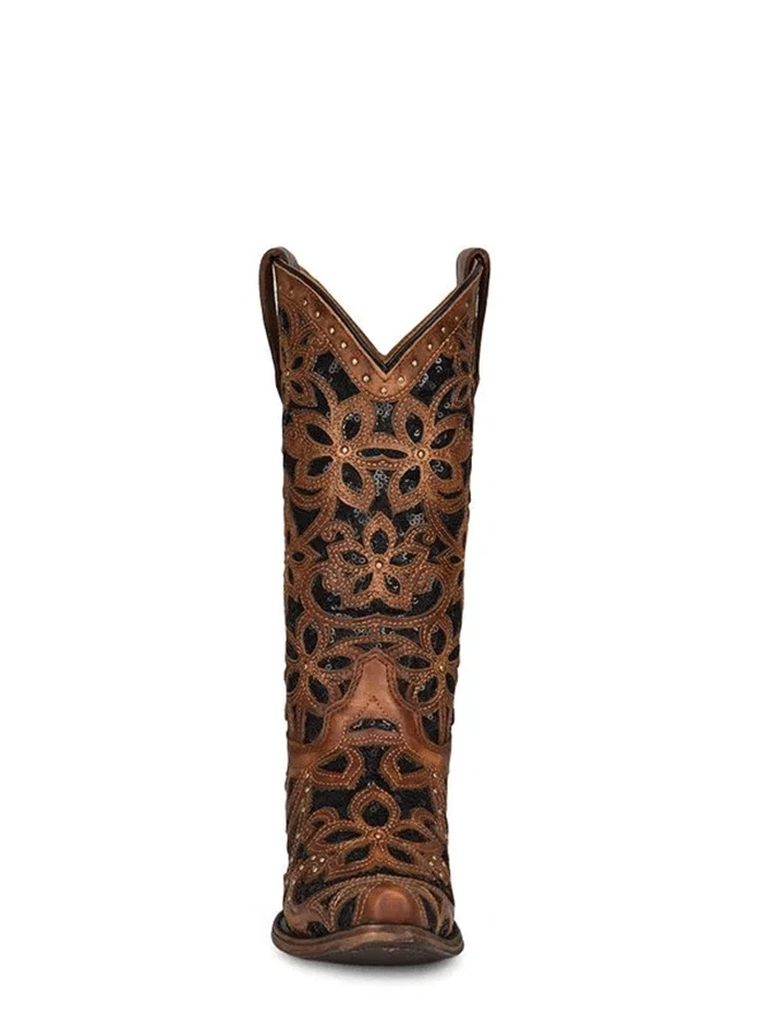 Corral T0133 Teen Inlay And Embroidery Boot Tan And Black - Image 2