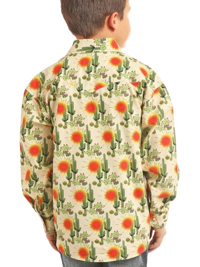 Panhandle B8S2330 Kids Cactus Print Long Sleeve Snap Shirt Mineral - Image 2