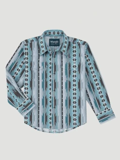 Wrangler 10BC1291M Boys Checotah Long Sleeve Snap Shirt Desert Print Teal/Multi