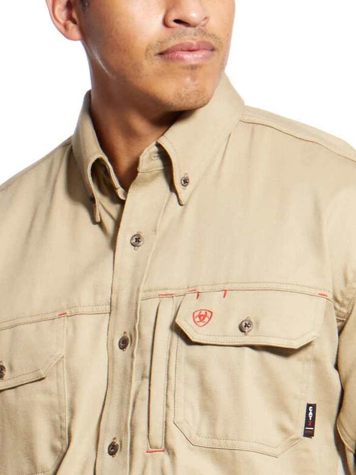 Ariat 10025402 Mens Flame Resistant Solid Work Shirt Khaki - Image 3