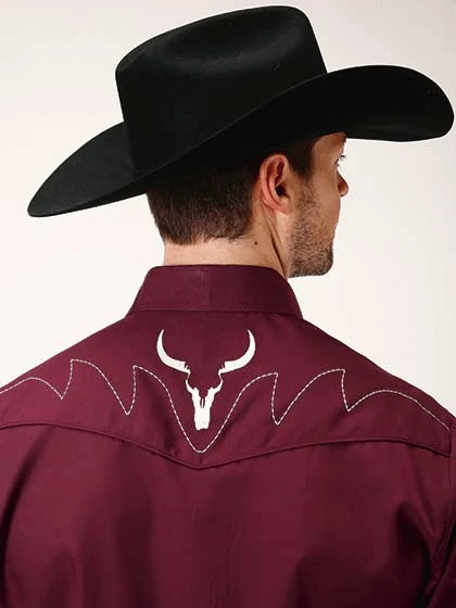 Roper 01-001-0017-0107 Mens Long Sleeve Western Style Shirt Wine - Image 2