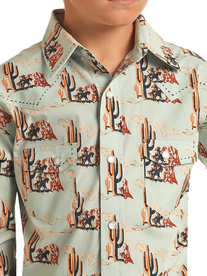 Rock & Roll Denim B8S3325 Kids Long Sleeve Snap Aquamarine - Image 3