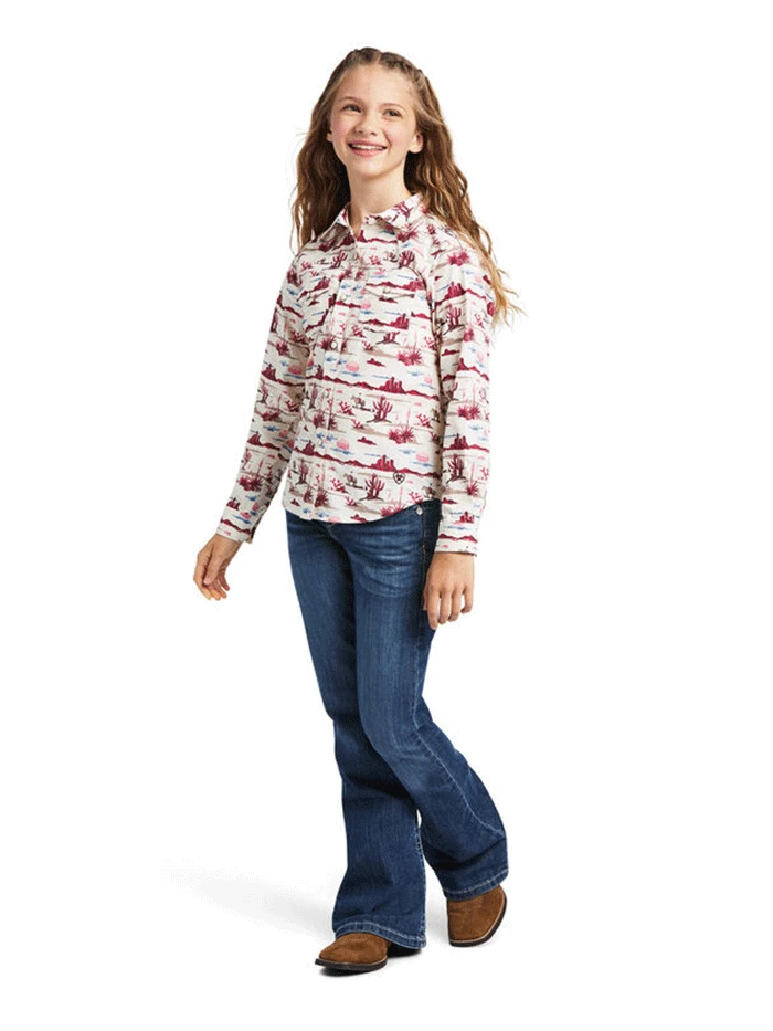 Ariat 10039507 Girls Snap LS Shirt Yuma Landscape Print - Image 3