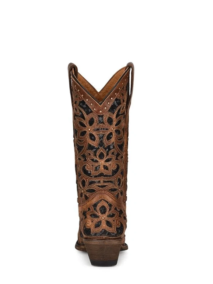 Corral T0133 Teen Inlay And Embroidery Boot Tan And Black - Image 3