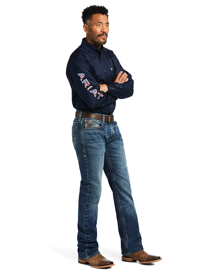 Ariat 10039368 Mens Team Logo Twill Classic Fit Shirt Navy Star Stripe - Image 5