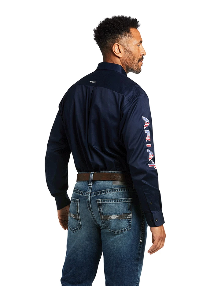 Ariat 10039368 Mens Team Logo Twill Classic Fit Shirt Navy Star Stripe - Image 2