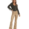 Rock & Roll Denim RRWD6HR0GV Womens High Rise Flare Pants Khaki Cheeta
