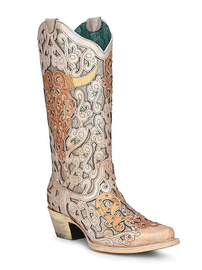 Corral A4408 Ladies Bull Skull Embroidery And Glitter Inlay Boots Tan