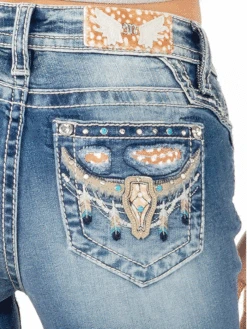 Miss Me M3857B Womens Mid-Rise Boot Jean Longhorn Medium Blue