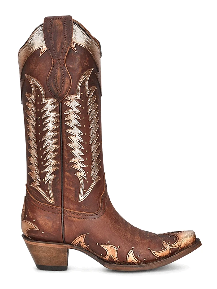 Circle G L2042 Ladies Overlay Embroidery And Studs Boots Cognac - Image 3