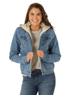 Wrangler 112317280 Womens Retro Outerwear Hooded Jacket Denim