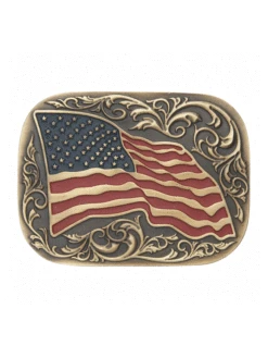 AndWest 555 Waving American Flag Buckle Antique Brass