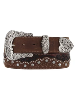 Tony Lama C50499 Womens Kaitlyn Crystal Western Leather Belt Brown