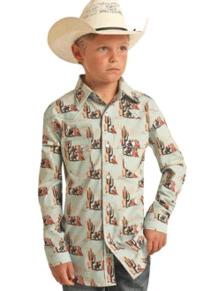 Rock & Roll Denim B8S3325 Kids Long Sleeve Snap Aquamarine