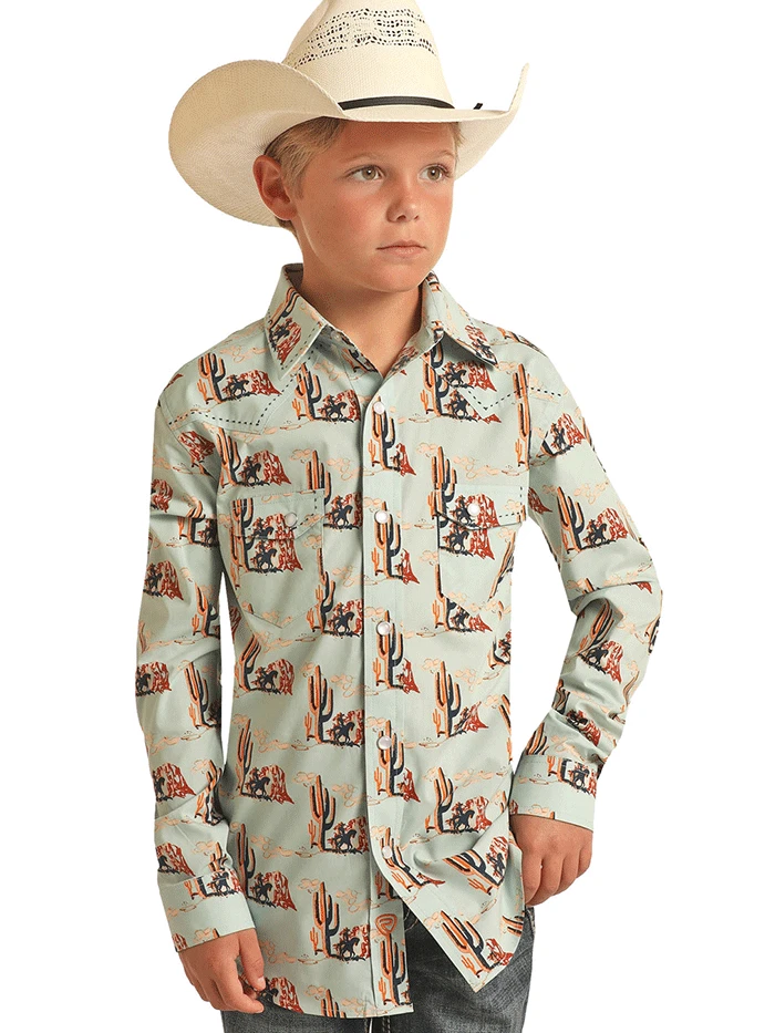 Rock & Roll Denim B8S3325 Kids Long Sleeve Snap Aquamarine