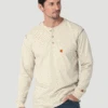 Wrangler 10FR161SD Mens Flame Resistant Long Sleeve Henley Tee Sand