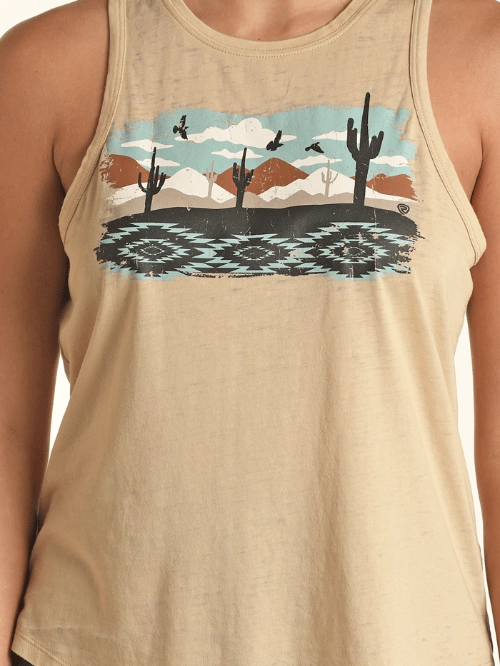 Rock & Roll Denim RRWT20R0YU Womens Scenery Graphic Tank Beige - Image 2