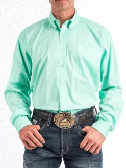 Cinch MTW1104237 Mens Long Sleeve Button Down Western Shirt Solid Mint Green