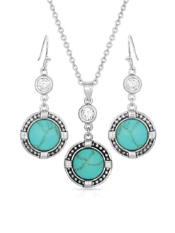 Montana Silversmiths JS3218 WomensTrue North Turquoise Jewelry Set Silver